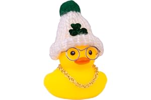 CoFuBcad Rubber Duck Car Dashboard St. Patrick's Day Decoration Cute Car Ornaments Accessories with Lucky Green Shamrocks Hat, Necklace and Sunglasse(B10)