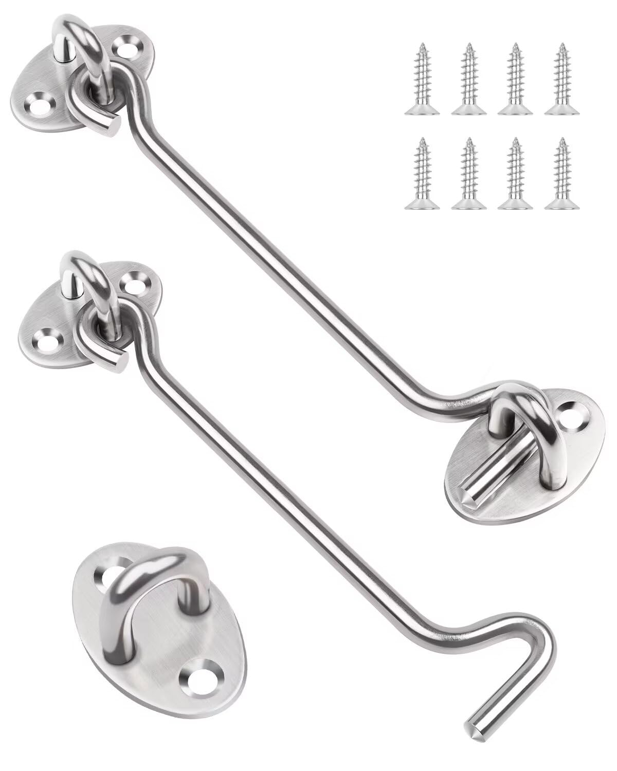 Leryati 6 Inch Hook and Eye Latch, 2Pcs 150mm Silver Gate Hook Stainless Steel Cabin Hooks, Eye Latch Door Lock Hooks Lock, Apply to Wooden Gates, Window Brace Gate Door Catch