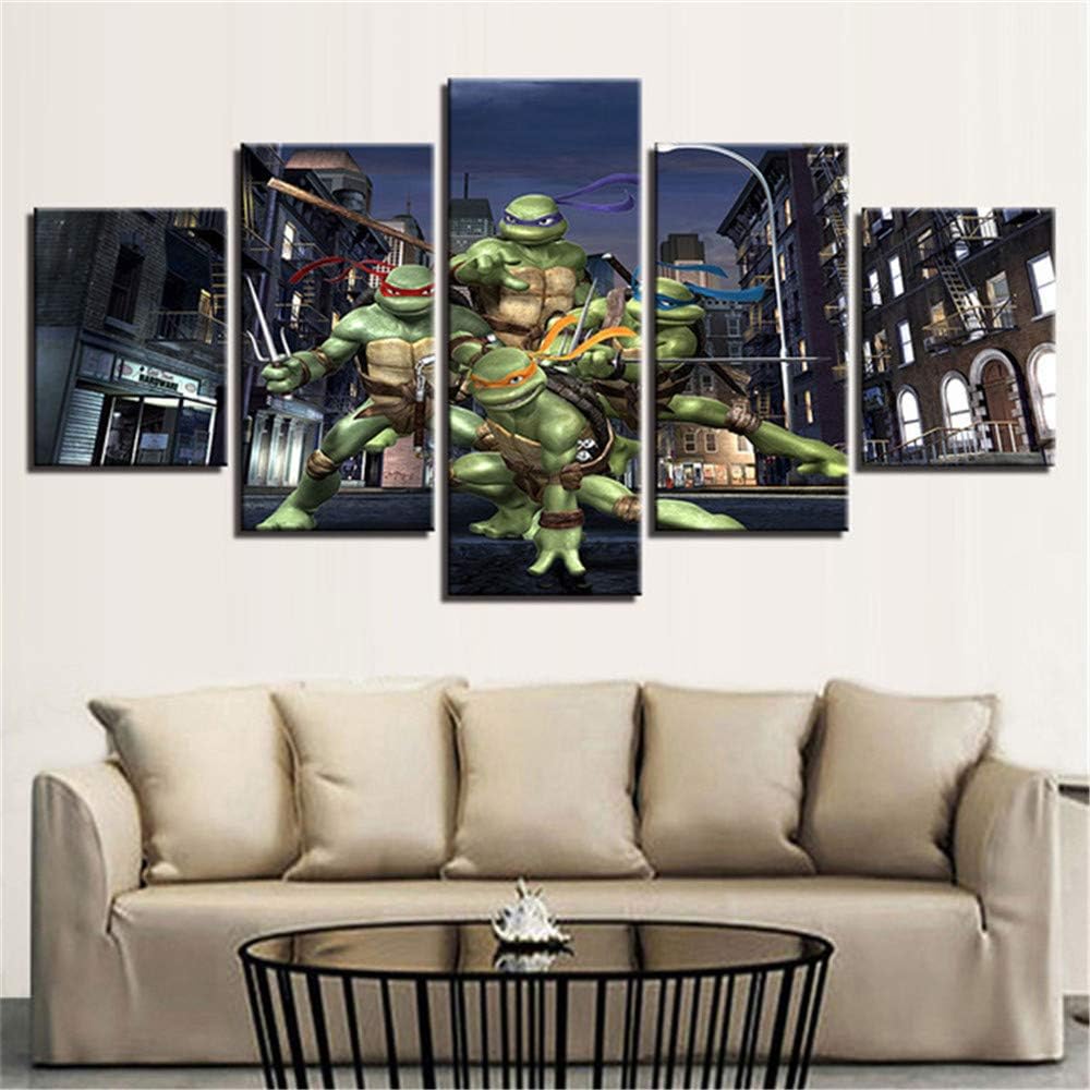 Whian 5 Pcs/Set Cartoon Anime Canvas Painting Mural Art Prints Posters Decor Bedroom Home Decorations Teenage Mutant Ninja Turtle 25/20/15x10CM Frame