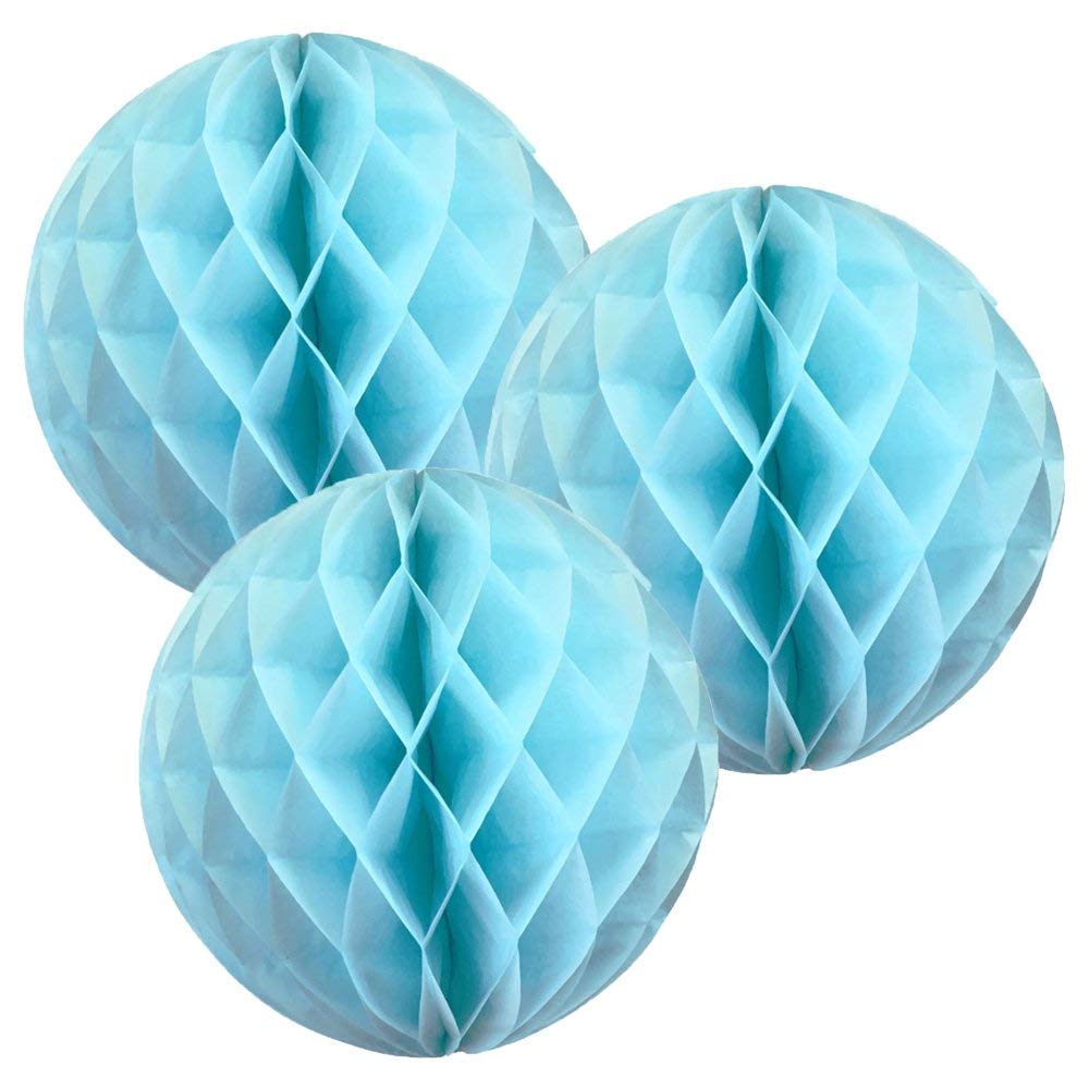 10"(25CM) Paper Honeycomb Balls (Pack of 3) Several Colours Available (Baby Blue)
