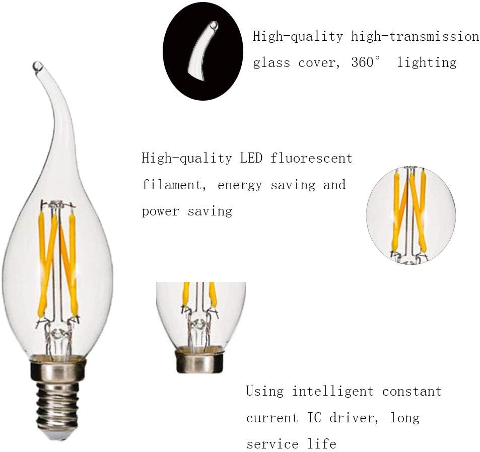 BANGSHUO Pack 6 E14 Vintage Candelabra LED Bulb 4W C35 400 Lumens Cool White 6000K Chandelier Light Bulbs C35 Filament LED Candle Bulb Flame Tip No Dimmable - Image 4