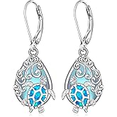 Sea Turtle Earrings Moonstone Turtle Earrings for Women Sterling Silver Blue Opal Turtles Jewelry Moonstone Leverback Dangle Christmas Gifts