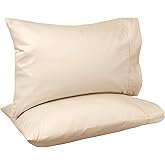 Amazon Basics 400 Thread Count Cotton Pillow Cases, Standard Size, 30" x 20", Beige, Set of 2, Pillows Not Included