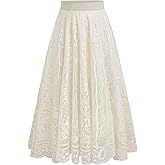 Verdusa Women's Plus Size Lace Long Skirts Elastic A Line Flowy Skirt Renaissance Maxi Skirt