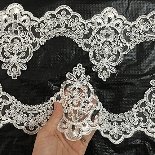 Lace - 12.5CM Off White Embroidered Wedding Dress lace Edge Crown Design Scalloped Tulle mesh lace Trim Trimming 15yards/lot Wholesale - (Color: Off White)