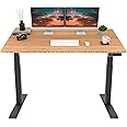 FLEXISPOT E8 Dual Motor 3 Stages Bamboo Electric Standing Desk 60x30 Inch Oval Leg Whole-Piece Board Height Adjustable Desk Electric Stand Up Desk Sit Stand Desk (Black Frame + Bamboo Desktop)