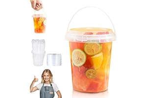 Mini Drink Buckets with Lids and Straws, 17/24/34 OZ Reusable, Plastic Drink Buckets with Straw Lid, for Iced Coffee, Smoothi