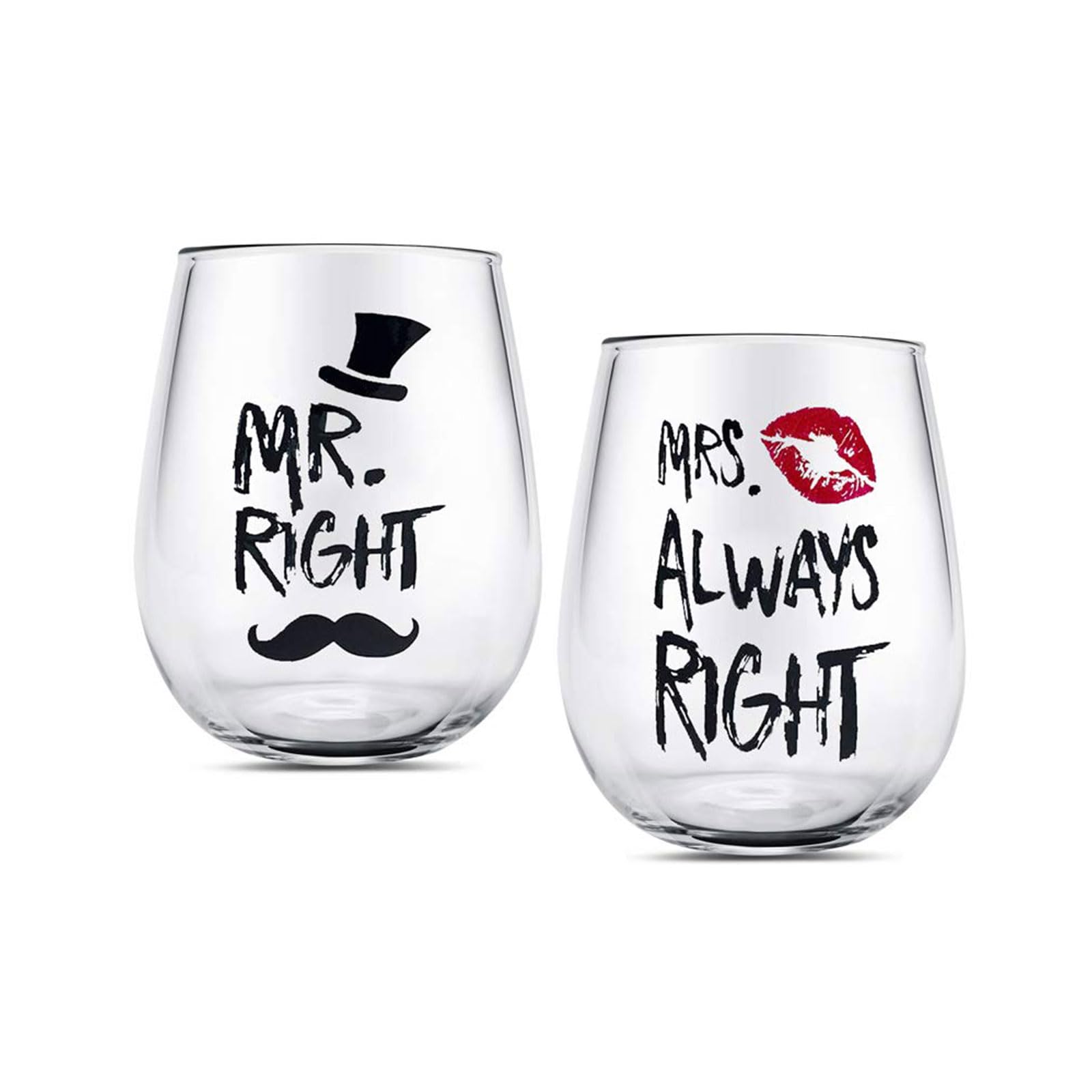 Wedding Gifts Mr Right Mrs Always Right Stemless Wine Glasses Set Golden Wedding Gift For Bride Groom Couple Anniversary Engagement Gifts For Him Her Couple Valentines Day Christmas Xmas Gift