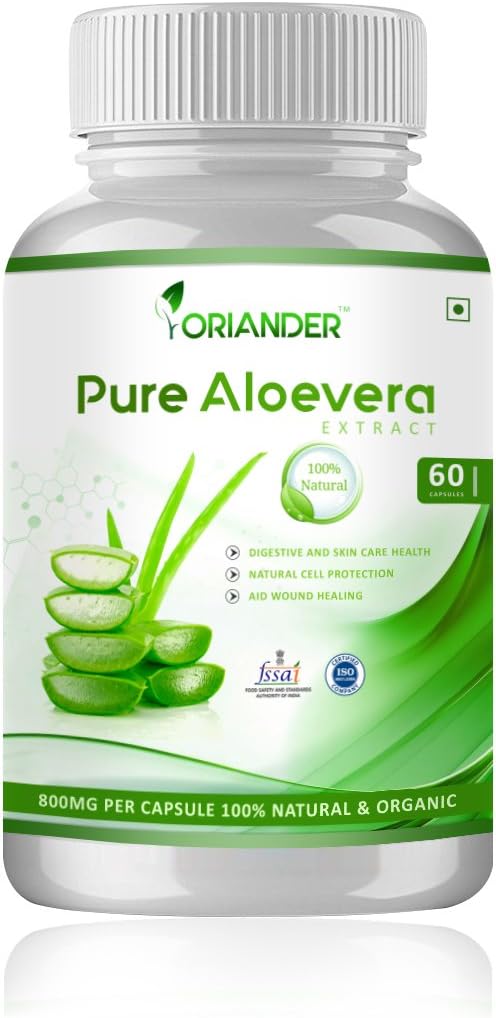 oriander 100% natural, pure & organic aloe vera extract 800 Mg 60 capsules (pack of 1)