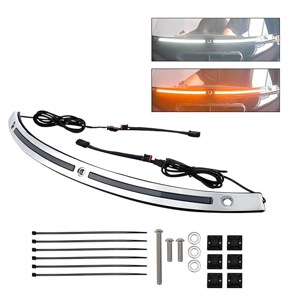 AREYOURSHOP CHROME WINDSHIELD TRIM WITH LED RUNNING TURN SIGNAL LIGHTS FOR HARLEY TOURING STREET GLIDE ELECTRA GLIDE ULTRA LIMITED 2014-2025, SMOKE LENS FRONT BATWING FAIRING WINDSHIELD ACCENT STRIP