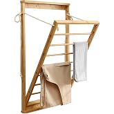 GRISSHMO Clothes Drying Rack, Foldable Bamboo Wall Mounted Laundry Rack &ndash; Space-Saving, Drop-Down Design &ndash; 23" Wide, 40.9" High &ndash; Sturdy &amp; Elegant for Home, Laundry Room &amp; Bathroom