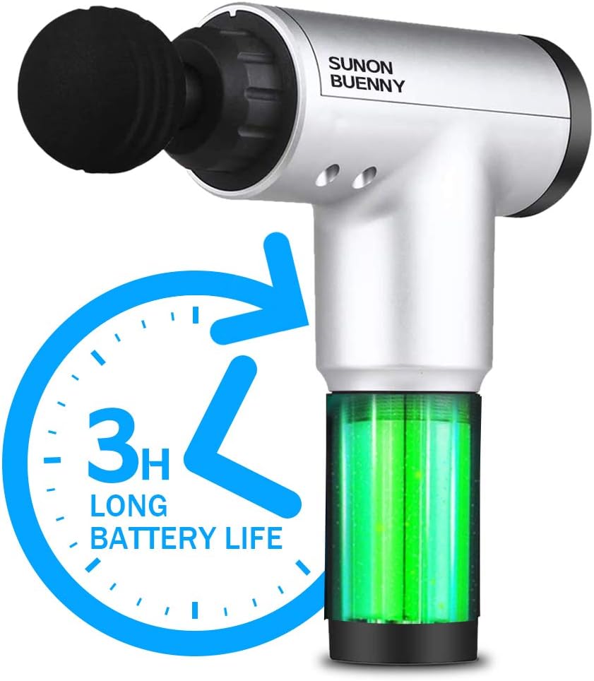 Deep Tissue Percussion Massage Gun for Athletes, 6 Adjustable Speed 4 Detachable Head, Super Quiet Portable Cordless Handheld Massager Gun for Muscles Deep Relaxation，Pain Relief(Silver): Health & Personal Care