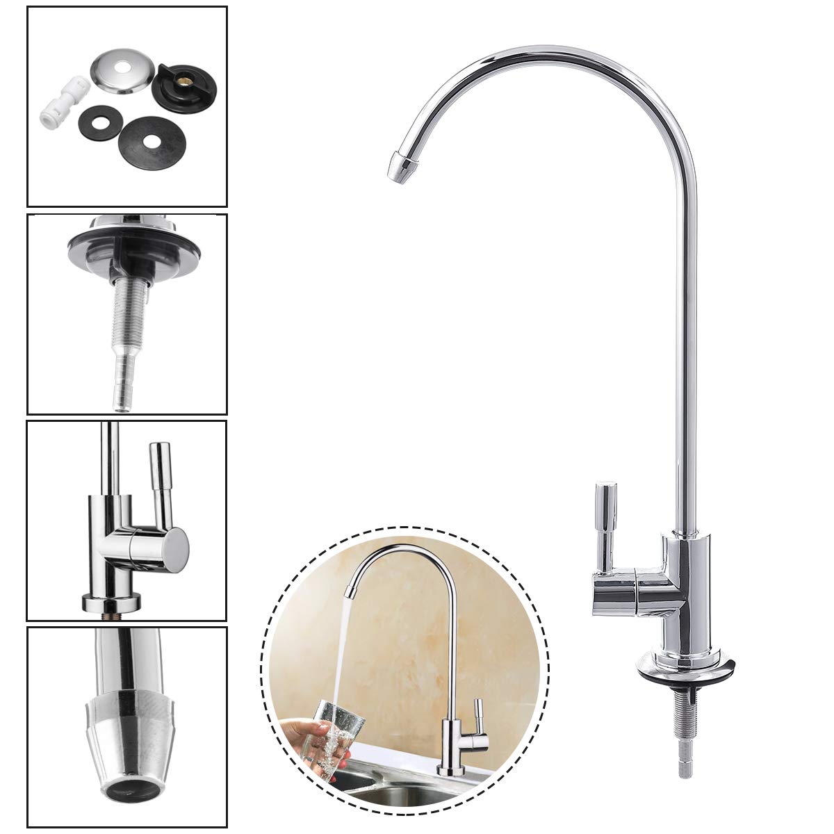 Kitchen Sink Tap Aissimio Single Lever Swivel Steel Mixer Kitchen Tap Faucet Mini Swan Neck Drinking Water Filter Tap Fits All Water Filter Systems Ro Chrome Cooking Dining Home Kitchen