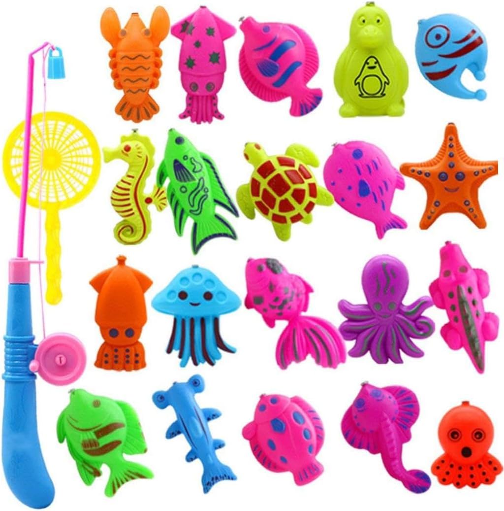 22Pcs Fishing Toys Magnetic Water Play Items Fishing Games Multi Fish Plaything for Kids Bath Fun Time