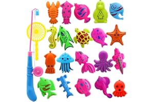 22Pcs Fishing Toys Magnetic Water Play Items Fishing Games Multi Fish Plaything for Kids Bath Fun Time