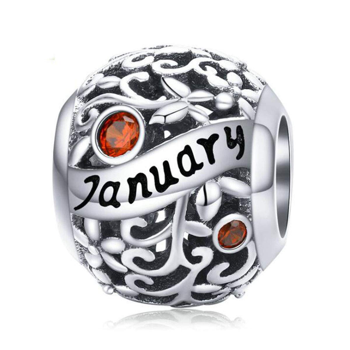 Women September October Birthstone Charm Beads 925 Sterling Silver Charms Happy Birthday 12 Birthstone Charms fit for Pandora Bracelets (January Birthstone Charm)