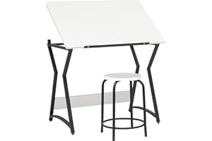 SD Studio Designs Hourglass Craft Table and Stool, 36" W x 24" D Angle Adjustable Drafting Table, Charcoal/White