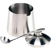 Frieling USA 18/10 Brushed Stainless Steel Sugar Bowl with Lid &amp; Spoon - 10 oz Sugar Container &amp; Dispenser with Pour Spout - Countertop Jar with Spoon Holder for Cubes, Packets &amp; Condiments