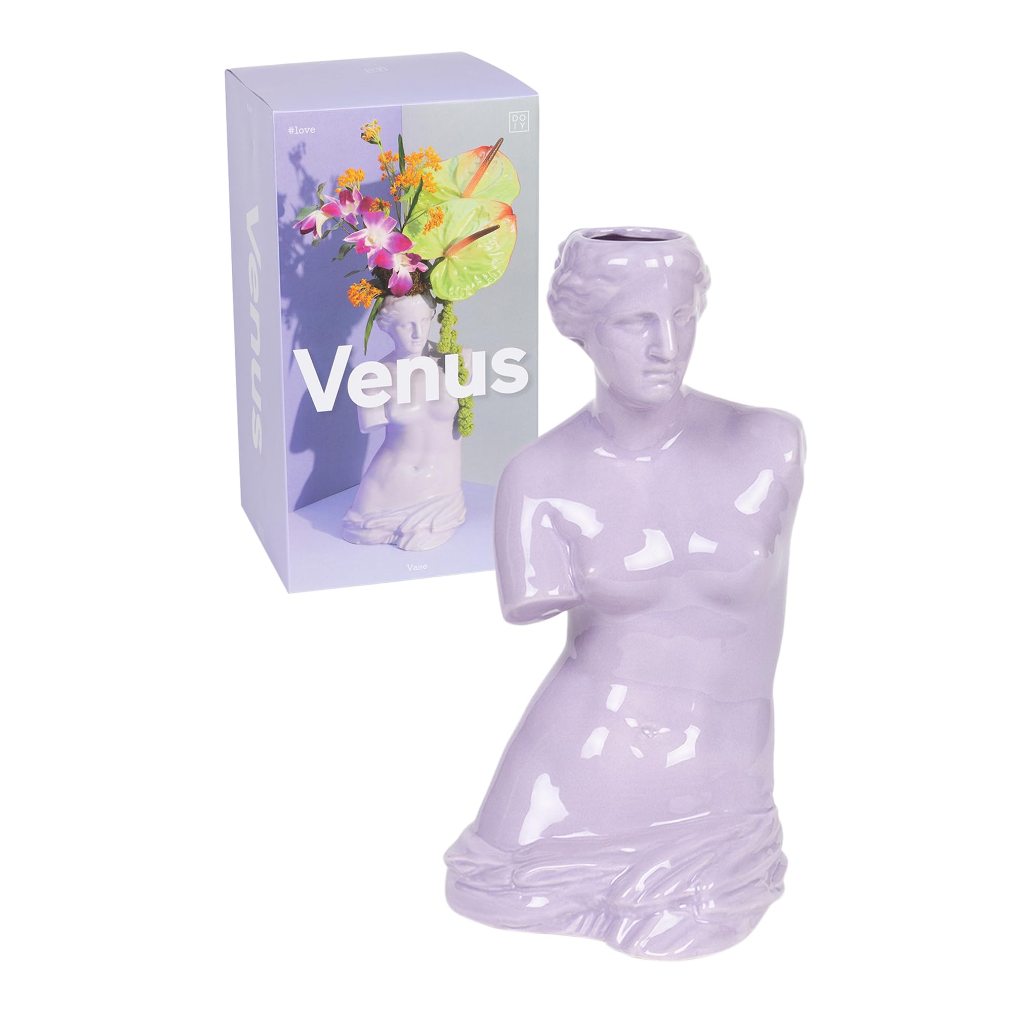 DOIY - Modern Decorative Vase - Design in the shape of the Greek Goddess Venus - Made with Ceramic - Vase for Flowers - Decorative Vase - Purple - 16x16x31cm