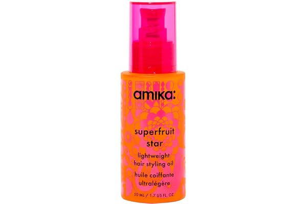amika superfruit star lightweight hair styling + heat defense oil | heat protection, strengthen + reduce breakage, smooth fri