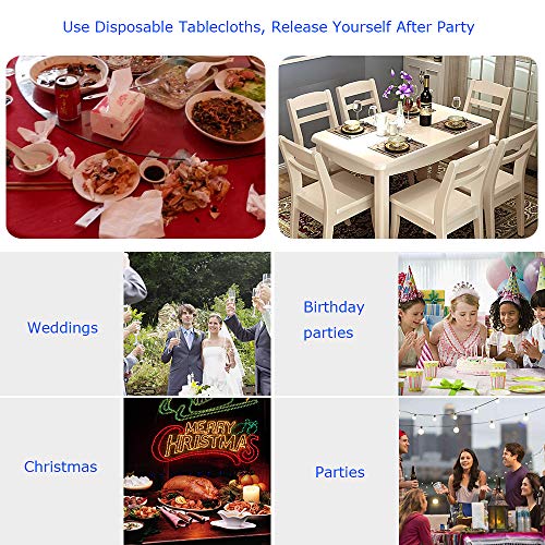 Plastic Tablecloths for Rectangle Tables - 6 Pack, Candywe Disposable Plastic Tablecloth 54 Inch. x 108 Inch. 6 to 8 Foot, Rectangle Plastic Table Cover for Parties Birthdays Weddings Picnics