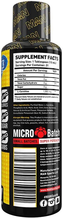 Man Sports L-Carnitine. Stimulant Free Glacier Blue Razz Flavored L-Carnitine Liquid Fat Burning Solution with All Natural Energy (31 Servings): Health & Personal Care