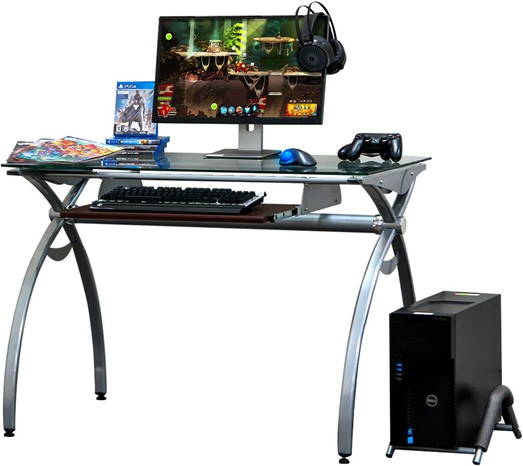 Techni SportGaming Desk Collection Style Arcadia - Small Desk - Gaming Computer Desk - Clear Tempered Glass Surface