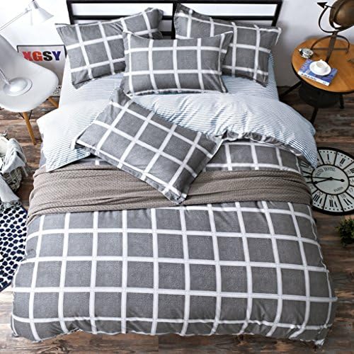 Belles Maison Gingham Microfiber Duvet Cover Set Blue Gray Bedding,3 Piece,Comforter Cover and 2 Pillowcases,Twin Size