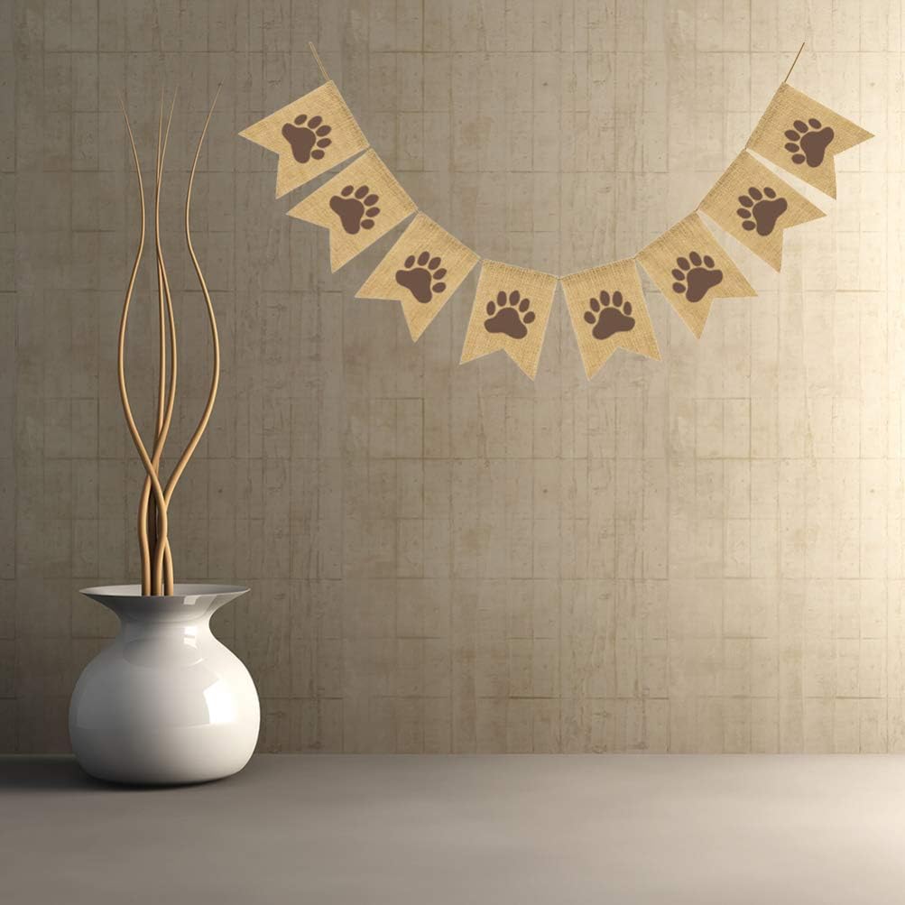 Amosfun Animal Pawprint Burlap Banner Swallowtail Garland Flag Linen Dog Pawprint Bunting for Pet Themed Parties and Photo Background Decoration - Image 3