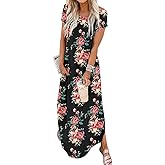 Jeqeocafy Women Summer Long Sundress Crewneck Short Sleeve Maxi Dress 2026 Casual Loose Beach Dress with Pockets
