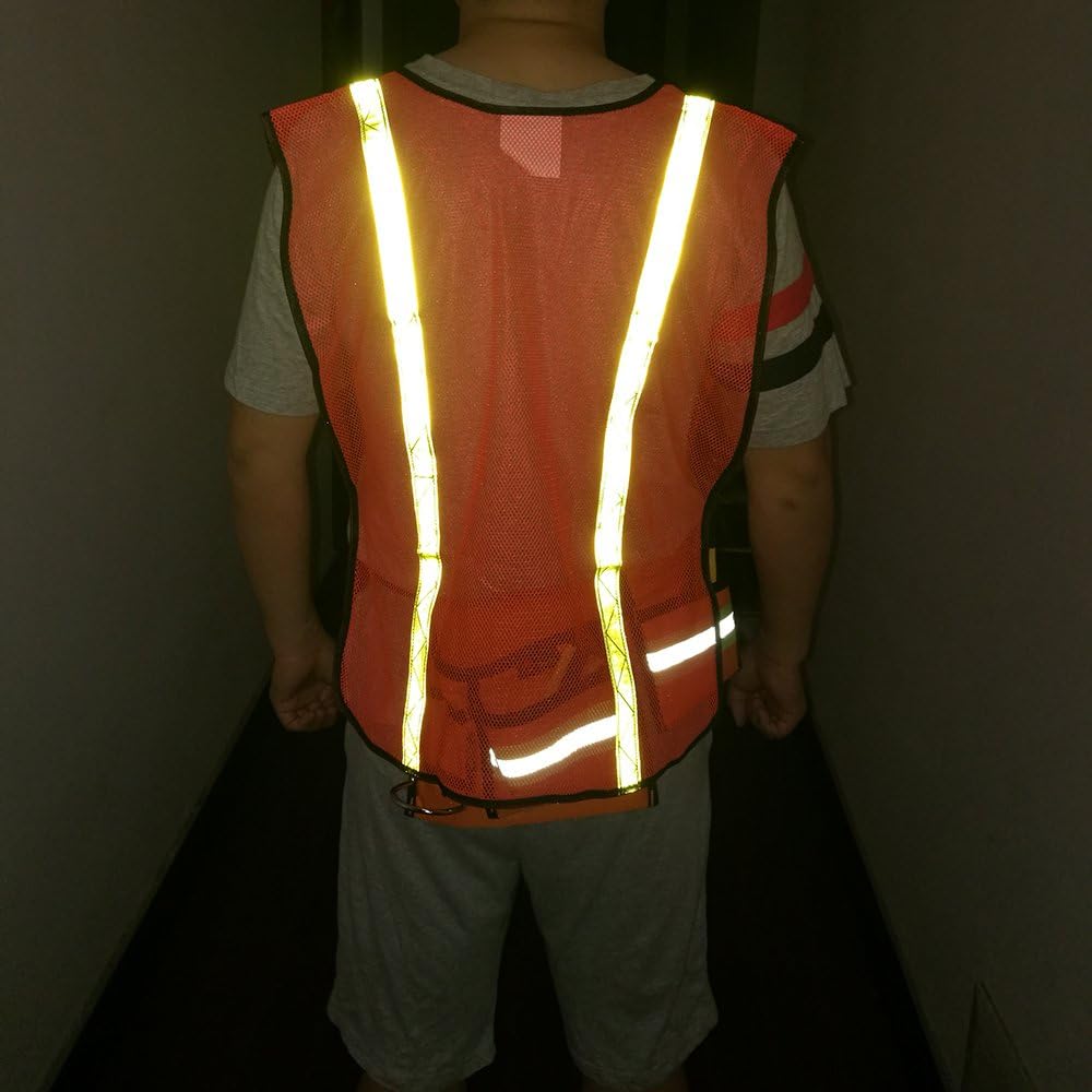 High Visibility Safety Vests 10 Packs, Adjustable Size, Lightweight Mesh Fabric, Wholesale Reflective Vest for Outdoor Works, Cycling, Jogging, Walking, Sports - Fits for Men Women ( Neon Orange) - - 