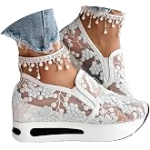 Floral Embroidery Sneakers for Women Orthopedic Breathable Mesh | Casual Flats Fashion Sequin Lace Non-Slip Lightweight Comfortable Arch Support Tennis Beach Slip On Loafers