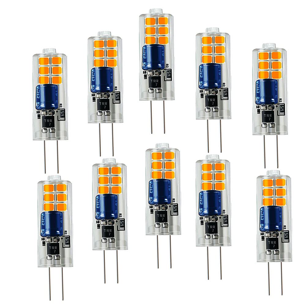 OUGEER Pack of 10 Energy Saving G4 2W LED Bulb,12 SMD 2835,Warm White 3000K, AC220V-240V,LED Bulbs LED Lamps Lights