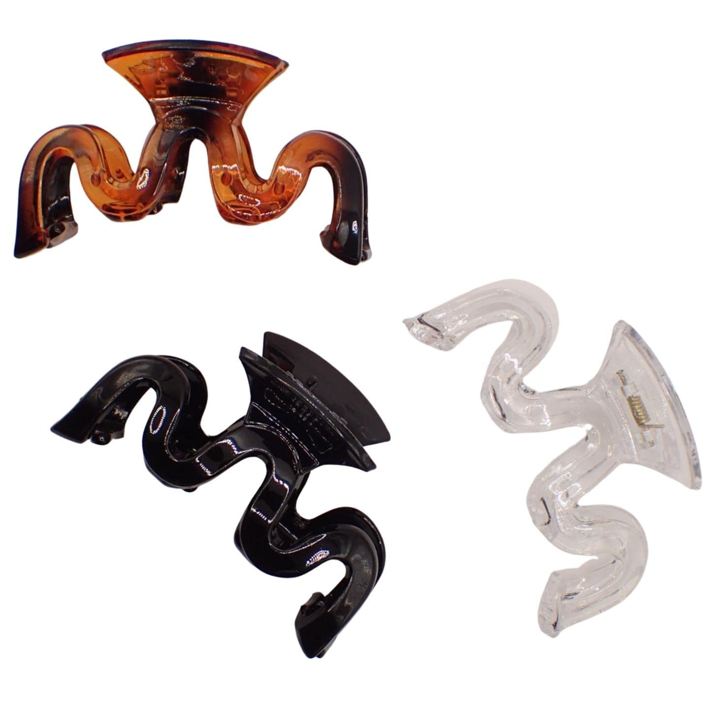 Topkids Accessories 3 Pc Women Large Wave Style Bulldog Hairclip Trendy Womens Clips for All Hair Types Hairclips Hair Accessories Aesthetic Hair Clips