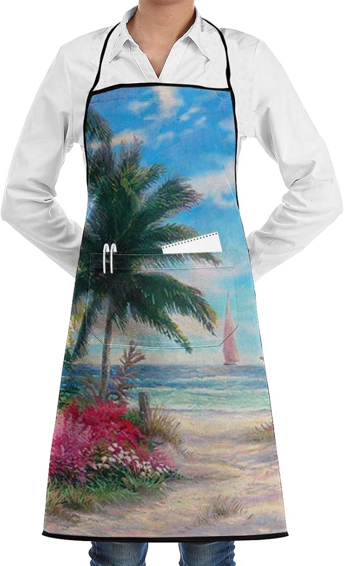 Tropical Beach Sand Painting Print Bib Aprons Adjustable
