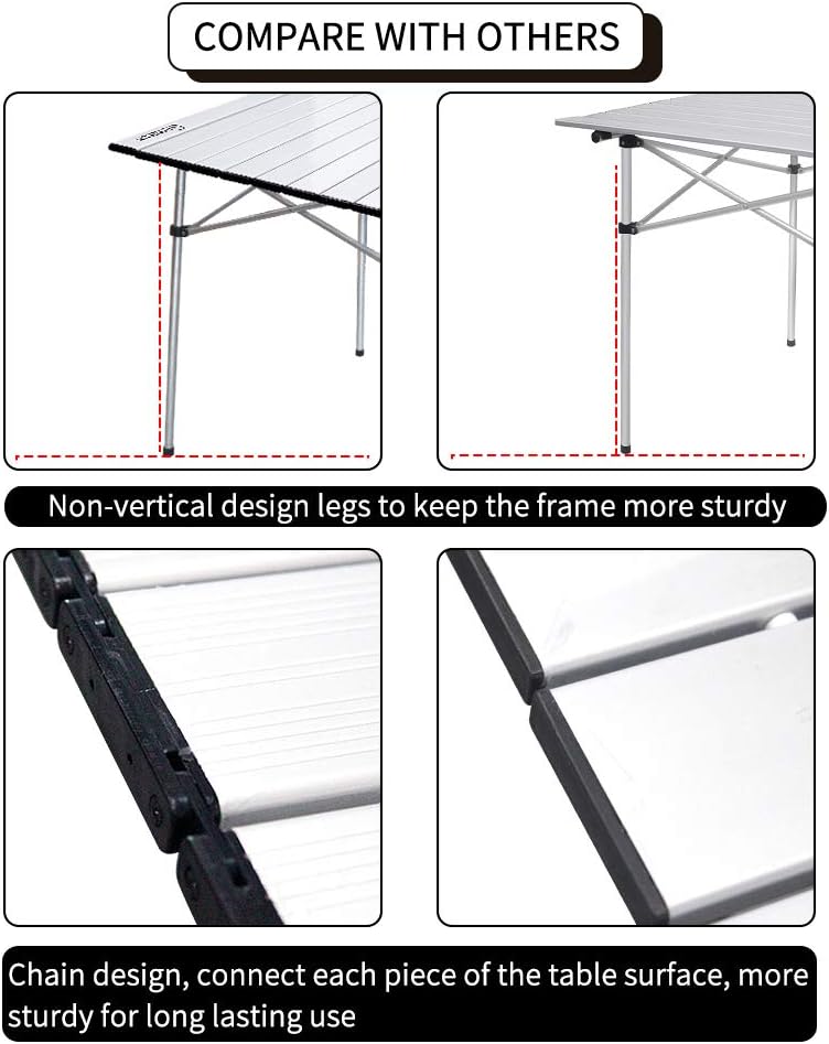Growsun Folding Camping Table, Portable Aluminum Lightweight Square Camp Table w/Carry Bag for Outdoor and Indoor: Kitchen & Dining