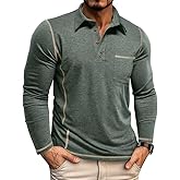 Mens Fashion Polo Shirts Classic Long Sleeve Basic Button Tees Stylish Tops Golf Shirts with Pocket