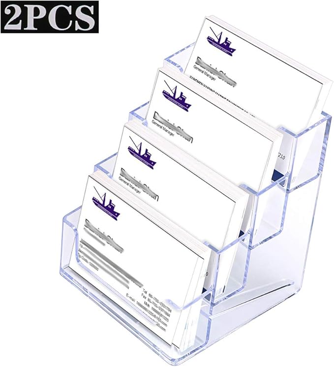 BTSKY 2 Pcs Acrylic Business Card Holders 4 Pocket Desktop Clear Business Card Stands