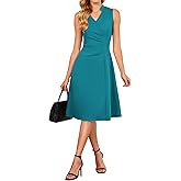 GRACE KARIN Women 2026 Summer Work Dress Sleeveless V Neck Elegant Midi Dresses A Line Ruched Waist Business Dresses