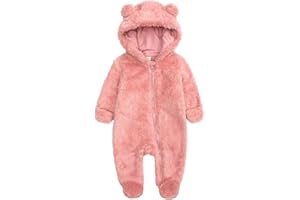 BABYMINE Newborn Baby Jumpsuit Hooded Fleece Rompers Long Sleeve Onesies Outwear Outfits