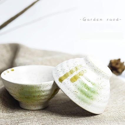 Amazon 食器 ボウル 高級 ライスヌードルスープのためにサービングガーデングリーンとボウル小鉢石器4 5インチセラミックホワイトボウル おしゃれ食器 キッチン用具 プレゼント ギフト Aohi 食器 グラス カトラリー