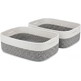 Britwicfr Large Shallow Basket, 15"x11"x5.1", Baskets for Organizing 2 Pack | Shallow Storage Basket for Organizing, Shelves, Living Room, Nursery, Bathroom, Cotton Rope Basket Organizer, Small Baskets