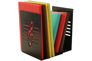 WINTERWORM A Pair of Fashion Creative Music Note Solid Metal Book Stand Bookends for Kids Music Lover Home Office Decoration (Black)