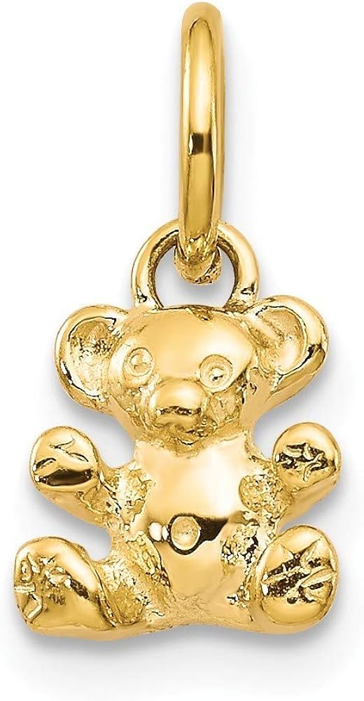 14k Yellow Gold Polished Teddy Bear Charm Pendant Necklace