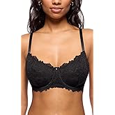 Emma Underwire Lace Bra, Unpadded Sheer Lingerie for Women, Perfect Everyday Balconette Demi Bra