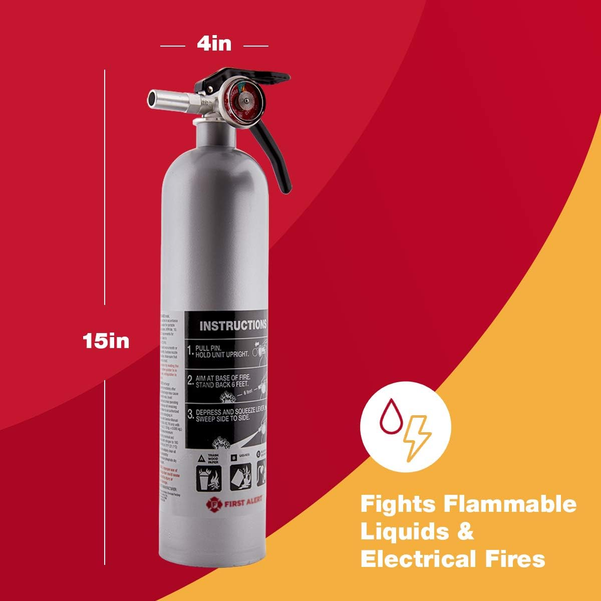 First Alert Fire Extinguisher | Designer Home Fire Extinguisher, Pewter, 2.5 lb, DHOME1 FE1A10GR: Home Improvement