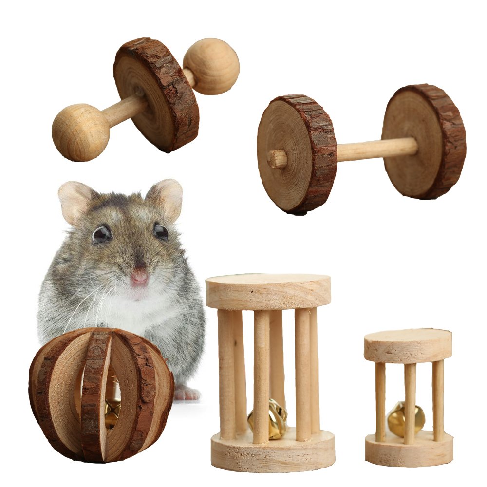 Buy Pevor Pack of 5 Hamster Chew Toys Natural Wooden Pine Dumbells