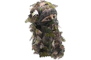 Favuit Ghillie Camouflage Leafy Hat, Camo 3D Leaf Face Mask Full Coverage Breathable Hunting Mask Headwear Camo Turkey Hunting Accessories