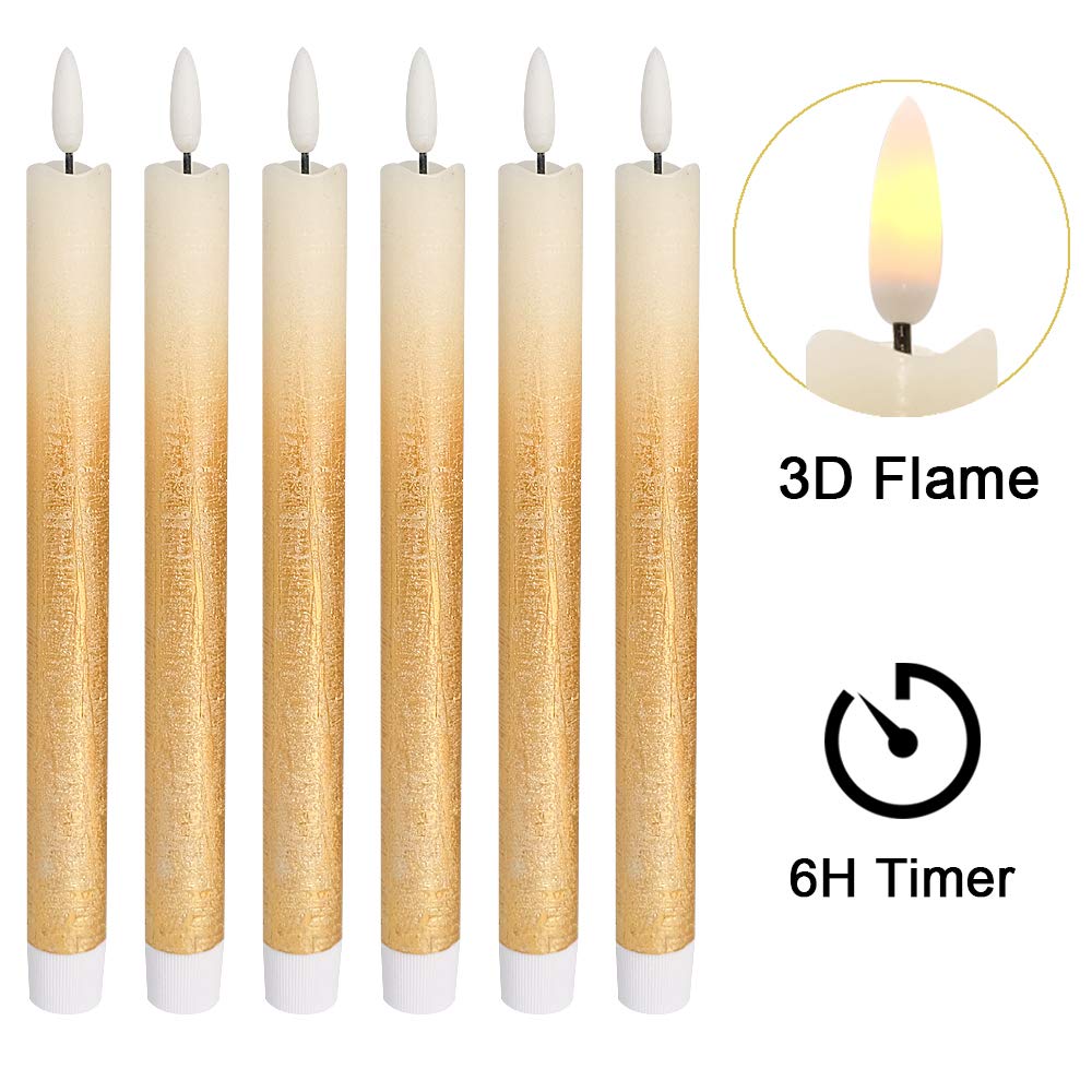 Buy Wondise Flameless Flickering Taper Candles with 6 Hour Timer, 6
