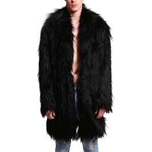 Lmlmigy Oversized Long Faux Fur Coat Mens Shaggy Winter Jacket Peacoat | Plush Faux Fur or Shearling Shell, Lapel or Shawl Co